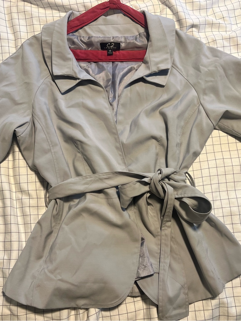 C2 STUDIO Light Gray Tie-Waist Blazer Jacket
